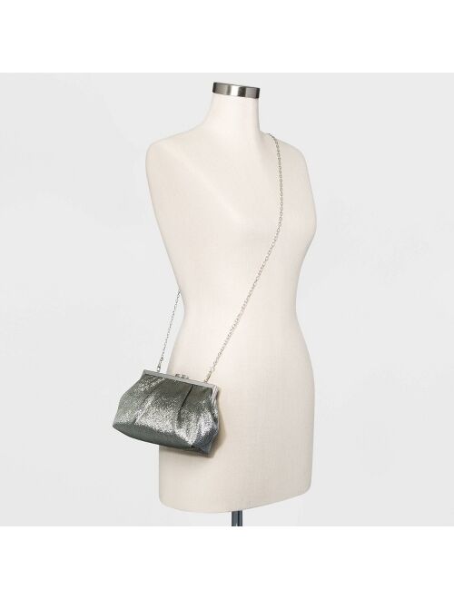 Estee & Lilly Shimmer Pouch Kiss Lock Clasp Clutch - Silver