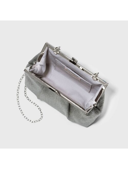 Estee & Lilly Shimmer Pouch Kiss Lock Clasp Clutch - Silver