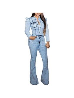 2021 Fashion New Jumpsuit for Women, Ladies' Casual Jeans Slim Flared Denim Trousers Plus Size Romper Playsuit