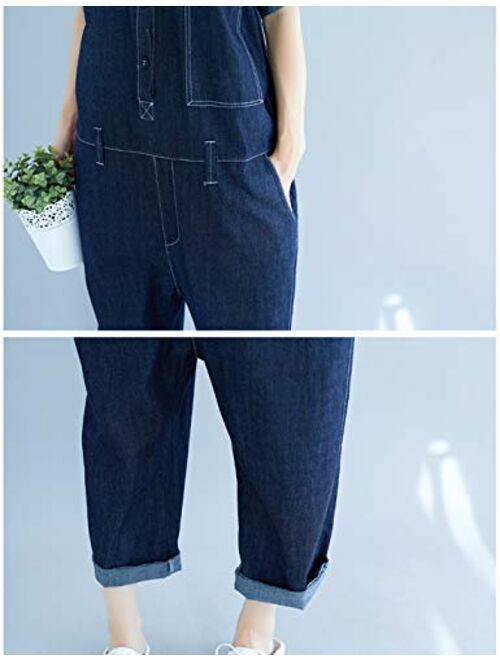 Omoone Women's Short Sleeve Button Oversized Denim Harem Romper Coveralls