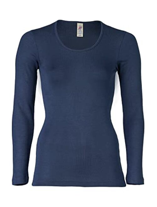 Women's Thermal Base Layer Top - Lightweight Moisture Wicking Organic Merino Wool Silk Undershirt (EU 34-36 | Extra Small, Navy Blue)