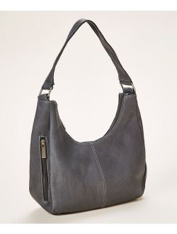 Gray Side-Zip Leather Hobo