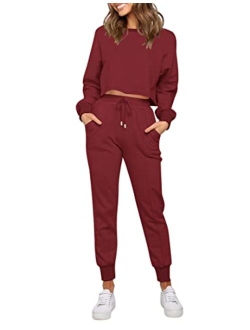 Women's Long Sleeve Crop Top and Pants Pajama Sets 2 Piece Jogger Long Sleepwear Loungewear Pjs Sets