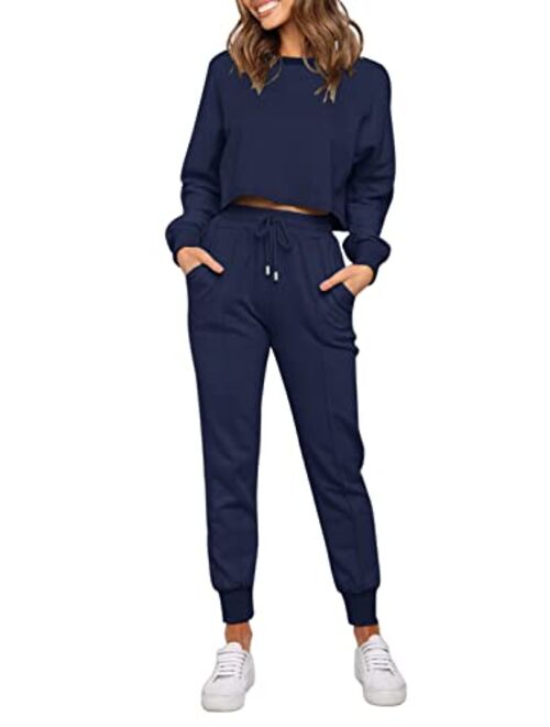 ZESICA Women's Long Sleeve Crop Top and Pants Pajama Sets 2 Piece Jogger Long Sleepwear Loungewear Pjs Sets