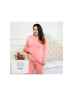 QWERBAM Autumn Winter Warm Thermal Underwear Set for Women Plus Size 5XL 6XL Layered Clothing Pajamas Set (Color : Black, Size : 4XL.)