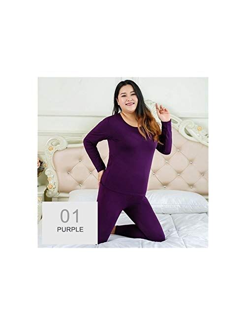 QWERBAM Autumn Winter Warm Thermal Underwear Set for Women Plus Size 5XL 6XL Layered Clothing Pajamas Set (Color : Black, Size : 4XL.)