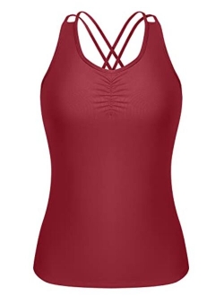 ATTRACO Seamless Tank Tops for Women V Neck Tight Workout Athletic Camisole with Built in Bra