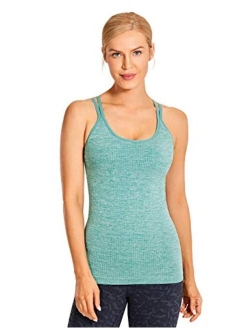 Women's Seamless Built-in Bra Tank Tops Strappy Back Activewear Workout Compression Tops