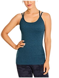 Women's Seamless Built-in Bra Tank Tops Strappy Back Activewear Workout Compression Tops