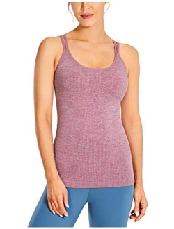 Women's Seamless Built-in Bra Tank Tops Strappy Back Activewear Workout Compression Tops