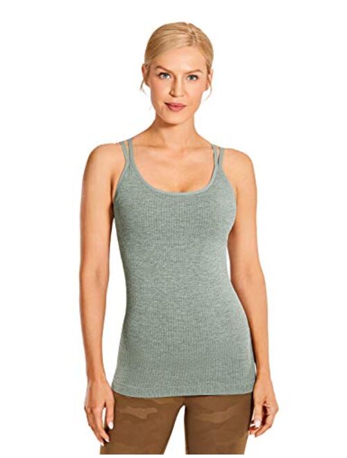 CRZ YOGA Women's Seamless Built-in Bra Tank Tops Strappy Back Activewear Workout Compression Tops