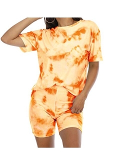 Women's Tie-Dye Set Two-Piece Outfits Summer - Casual Two Piece Short Set Short Sleeve T Shirts