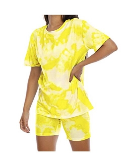 Women's Tie-Dye Set Two-Piece Outfits Summer - Casual Two Piece Short Set Short Sleeve T Shirts