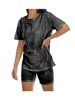 Women's Tie-Dye Set Two-Piece Outfits Summer - Casual Two Piece Short Set Short Sleeve T Shirts