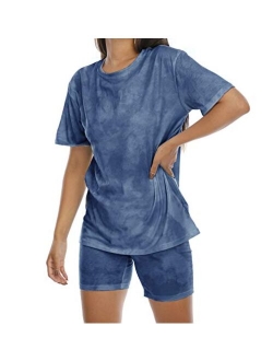 Women's Tie-Dye Set Two-Piece Outfits Summer - Casual Two Piece Short Set Short Sleeve T Shirts