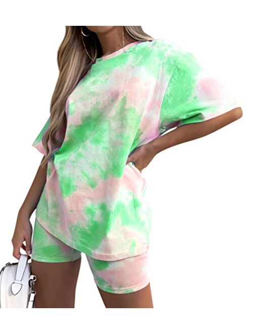 Women's Tie-Dye Set Two-Piece Outfits Summer - Casual Two Piece Short Set Short Sleeve T Shirts