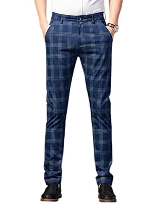 HENGAO Men's Straight Fit Plaid Chino Pants