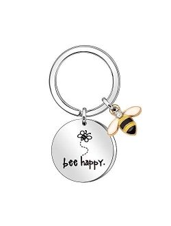 Women's Keychain" Bee Happy" Keyring Keychain, Gift for Mom, Aunt, Daughter, Niece, Friends