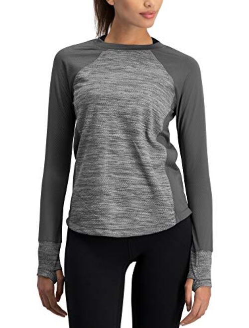 Long Sleeve Compression Workout Tops for Women - Thermal Running Shirt, Dry Fit w/Thumbholes