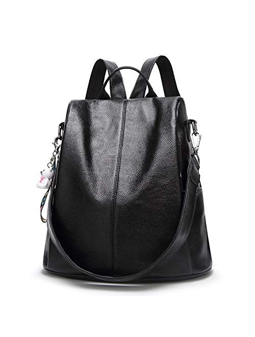 TAHMM Leather Shoulder Bag Female Korean Version of The Wild Large Capacity Soft Leather Travel Leather Ladies Backpack (Color : Black)