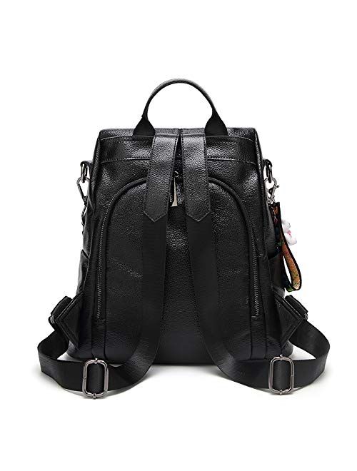 TAHMM Leather Shoulder Bag Female Korean Version of The Wild Large Capacity Soft Leather Travel Leather Ladies Backpack (Color : Black)