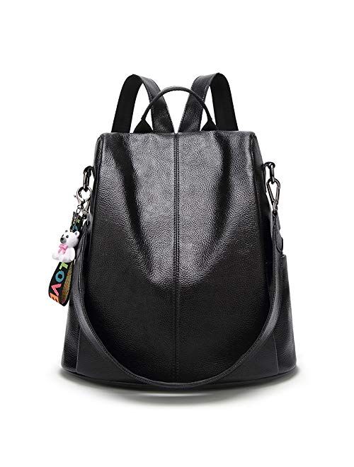 TAHMM Leather Shoulder Bag Female Korean Version of The Wild Large Capacity Soft Leather Travel Leather Ladies Backpack (Color : Black)