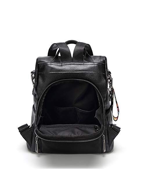 TAHMM Leather Shoulder Bag Female Korean Version of The Wild Large Capacity Soft Leather Travel Leather Ladies Backpack (Color : Black)