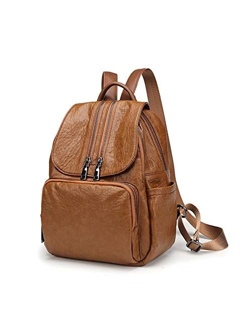 TAHMM Winter Shoulder Bag Female Soft Leather Port-Style Bag Wild Big Capacity Brown Backpack Korean Match (Color : Black)