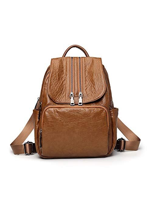 TAHMM Winter Shoulder Bag Female Soft Leather Port-Style Bag Wild Big Capacity Brown Backpack Korean Match (Color : Black)