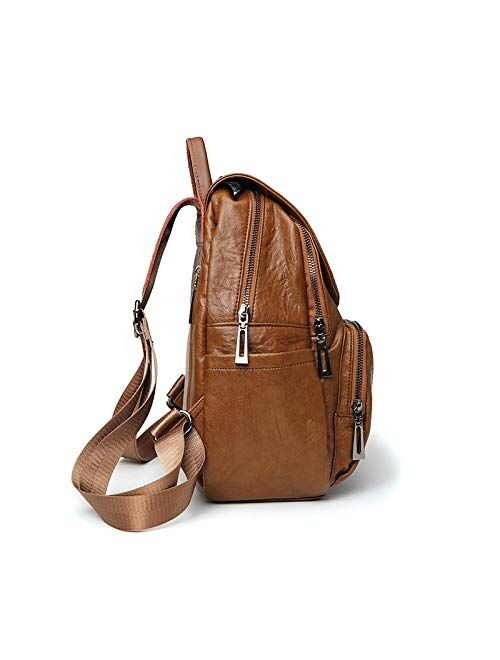 TAHMM Winter Shoulder Bag Female Soft Leather Port-Style Bag Wild Big Capacity Brown Backpack Korean Match (Color : Black)