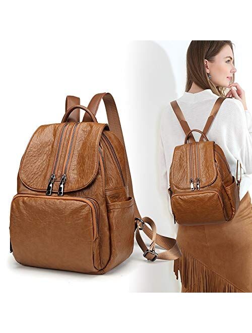 TAHMM Winter Shoulder Bag Female Soft Leather Port-Style Bag Wild Big Capacity Brown Backpack Korean Match (Color : Black)