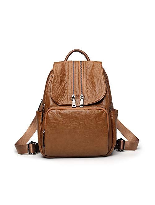 TAHMM Winter Shoulder Bag Female Soft Leather Port-Style Bag Wild Big Capacity Brown Backpack Korean Match (Color : Black)