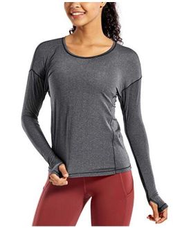 Women's Lightweight Heather Quick Dry Long Sleeve Athletic Shirt Workout Tops Activewear