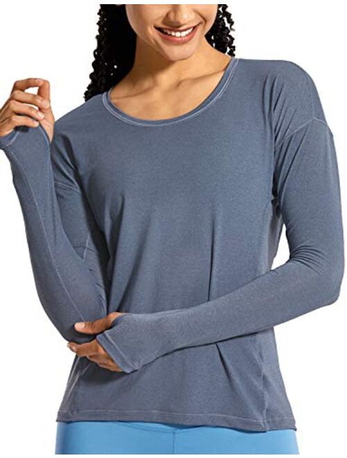 CRZ YOGA Women's Lightweight Heather Quick Dry Long Sleeve Athletic Shirt Workout Tops Activewear