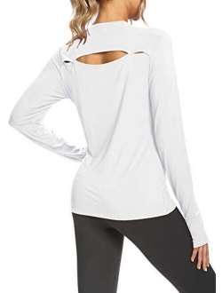 Womens Long Sleeve Workout Tops Open Back Shirts Exercise Gym Clothes Athletic Yoga T Shirts