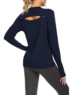 Womens Long Sleeve Workout Tops Open Back Shirts Exercise Gym Clothes Athletic Yoga T Shirts