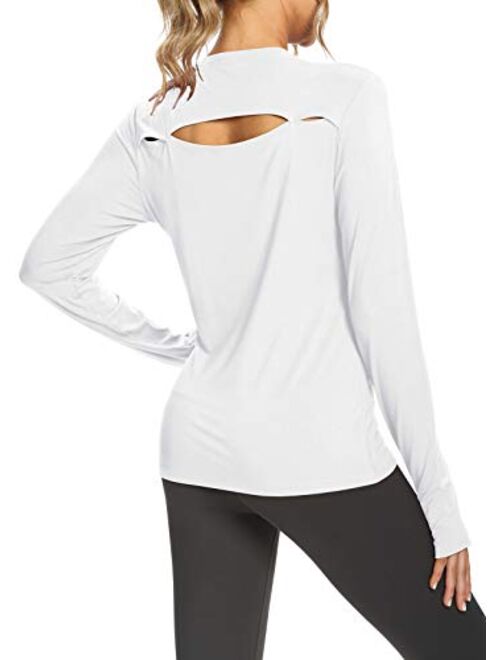 Bestisun Womens Long Sleeve Workout Tops Open Back Shirts Exercise Gym Clothes Athletic Yoga T Shirts