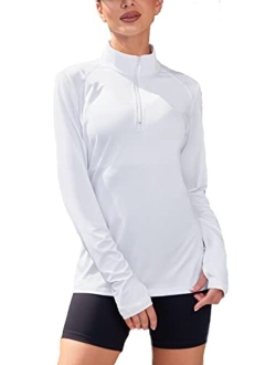 Pinspark Women's Long Sleeve Workout Tops Running Cropped Shirt Half-Zip Thumb Hole Athletic Sports Yoga Pullover S-XXL