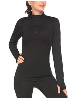 Pinspark Women's Long Sleeve Workout Tops Running Cropped Shirt Half-Zip Thumb Hole Athletic Sports Yoga Pullover S-XXL