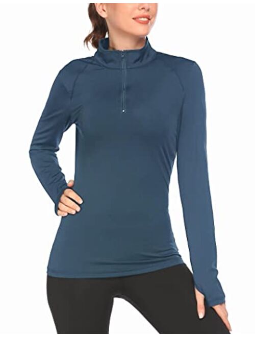 Pinspark Women's Long Sleeve Workout Tops Running Cropped Shirt Half-Zip Thumb Hole Athletic Sports Yoga Pullover S-XXL