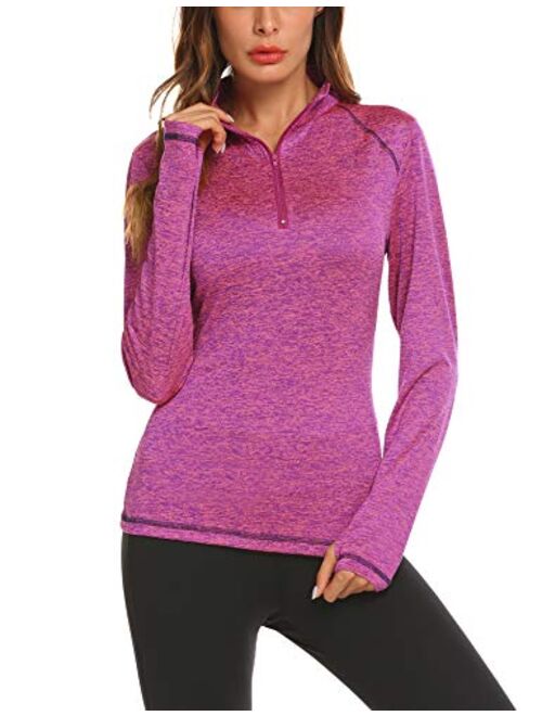 Pinspark Women's Long Sleeve Workout Tops Running Cropped Shirt Half-Zip Thumb Hole Athletic Sports Yoga Pullover S-XXL