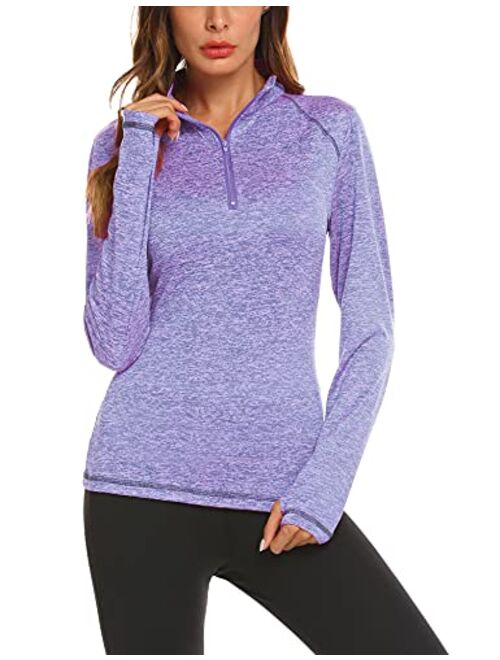 Pinspark Women's Long Sleeve Workout Tops Running Cropped Shirt Half-Zip Thumb Hole Athletic Sports Yoga Pullover S-XXL