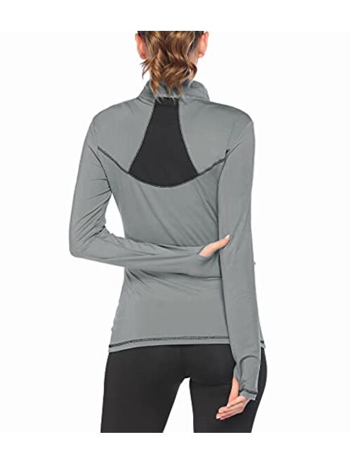 Pinspark Women's Long Sleeve Workout Tops Running Cropped Shirt Half-Zip Thumb Hole Athletic Sports Yoga Pullover S-XXL