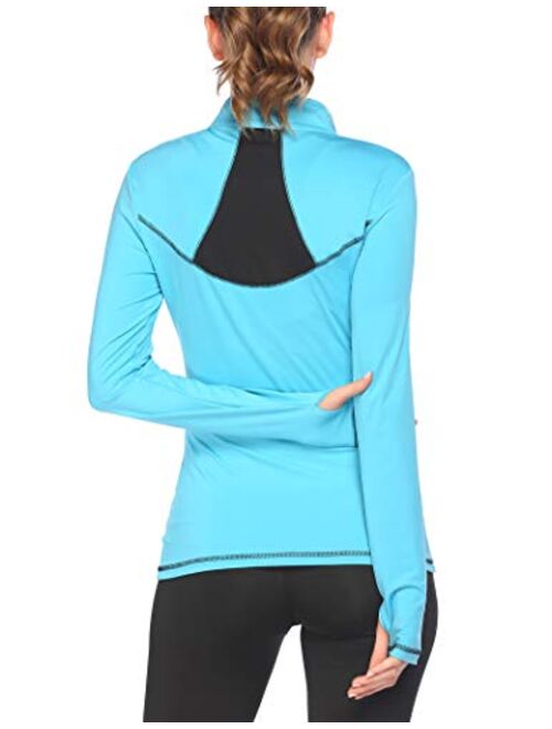 Pinspark Women's Long Sleeve Workout Tops Running Cropped Shirt Half-Zip Thumb Hole Athletic Sports Yoga Pullover S-XXL