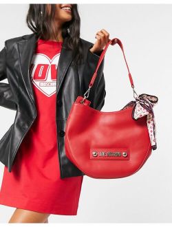 curved shoulder bag with scarf in red