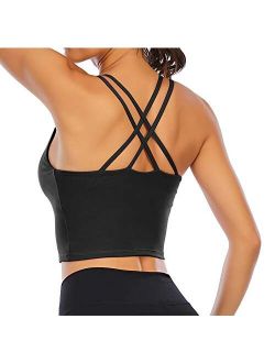 Padded Sports Bra for Women Workout Fitness Running Crop Yoga Tank Tops with Built in Bra Camisole Longline Shirts