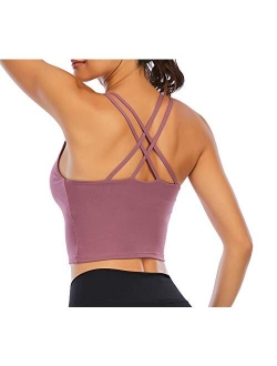 Padded Sports Bra for Women Workout Fitness Running Crop Yoga Tank Tops with Built in Bra Camisole Longline Shirts