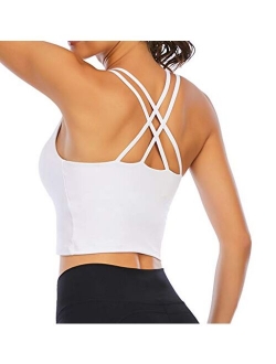 Padded Sports Bra for Women Workout Fitness Running Crop Yoga Tank Tops with Built in Bra Camisole Longline Shirts