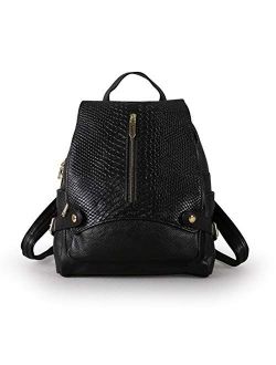 Y-sg Shop Customization Fashion Black Blue Silverish White Genuine Leather Women's Backpack Girl Lady Distaff Travel Bags (Color : Black, Size : A)