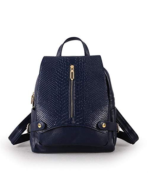 Y-sg Shop Customization Fashion Black Blue Silverish White Genuine Leather Women's Backpack Girl Lady Distaff Travel Bags (Color : Black, Size : A)